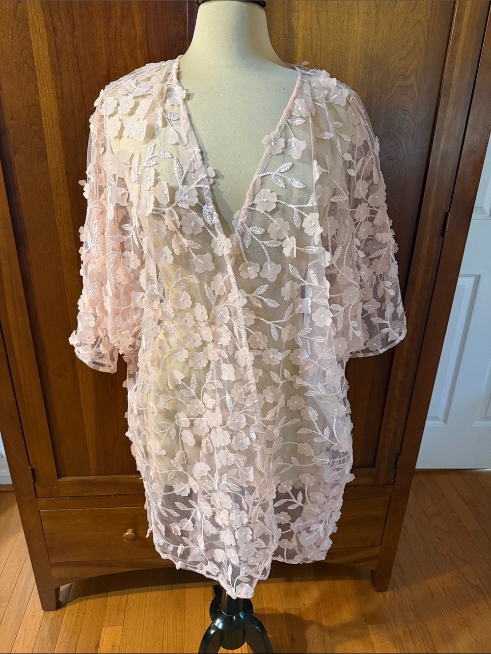 Anne Klein Sheer 3D Floral Kimono Cardigan